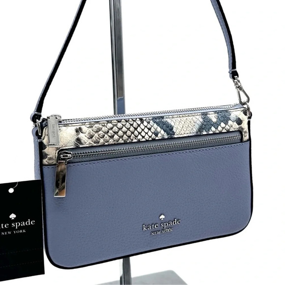 Kate Spade Leila Convertible Leather Mini Pachette Bag Snakeskin Blue (NWT) - Picture 3 of 9